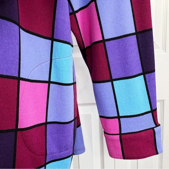 Denim & Co. Bold Colorful Check Print Knit Button Down Tunic Shirt 1X - Picture 8 of 16